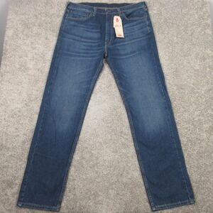 Levis Jeans Mens 38x34 Blue 505 Regular Straight Faded Whisker Dark Denim Pants